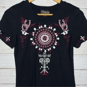 Chico's Black Embroidered Short Sleeve Tee